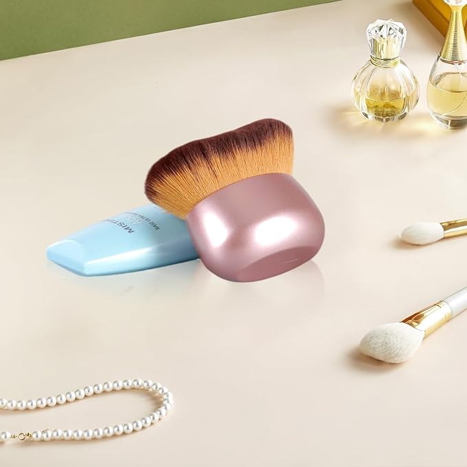 Extra-Large 75mm Body Makeup Brush Vegan Synthetic Bristles for Streak-Free Self Tanner, Bronzer & Foundation, Wet/Dry Use, Oval Face & Back Application–Pink Rose Gold