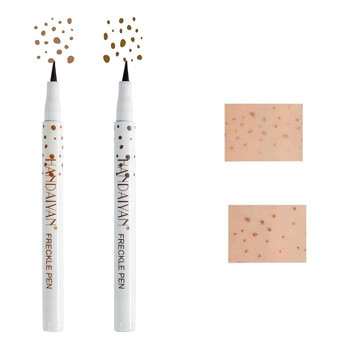 Freckle Pen Waterproof 2 Colors,Natural Lifelike Faux Face Freckle Makeup Pen,Magic Freckle Color,Waterproof Longlasting Soft Small Sopt Pen,For Natural Effortless Sunkissed Skin Makeup(2packs)