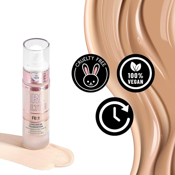 Revolution Beauty, IRL Filter Longwear Foundation, Soft & Breathable Formula, Medium to Full Coverage, Matte Finish, F10, 0.7 Fl. Oz