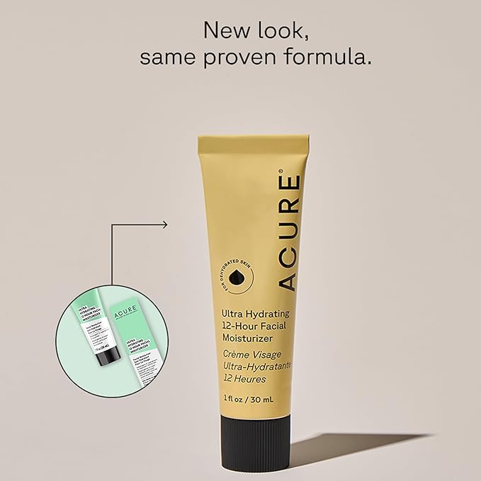 Acure Ultra Hydrating 12 Hour Facial Moisturizer - Intense Morning Moisture for Dry Dull Skin - Infused Blend of Adaptogens Aswagandha & 7 Supergreens - All Natural Vegan Cream Formula - 1 Fl Oz