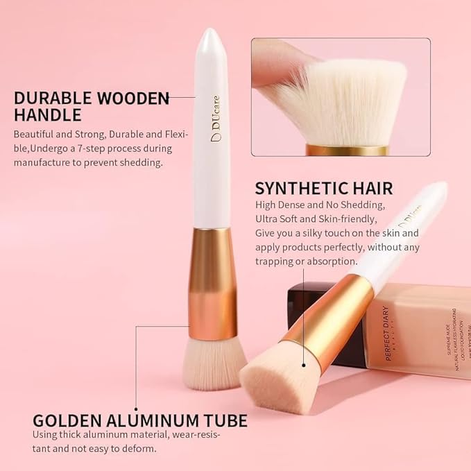 DUcare Flat Top Foundation Brush, Premium Contour Kabuki Brush, Professional Makeup Brush, Densely Packed Bristles, Multi-Purpose Face Buffing Blending Makeup Brushes for Liquid/Cream/Powder