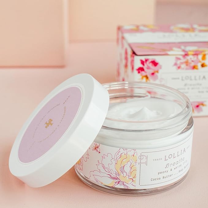 LOLLIA Breathe Body Butter, 5.5 oz. - Peony & White Lily Fragrance - Shea Butter & Cocoa Butter, Body Lotion for Women, Hydrating & Smooth Body Moisturizer