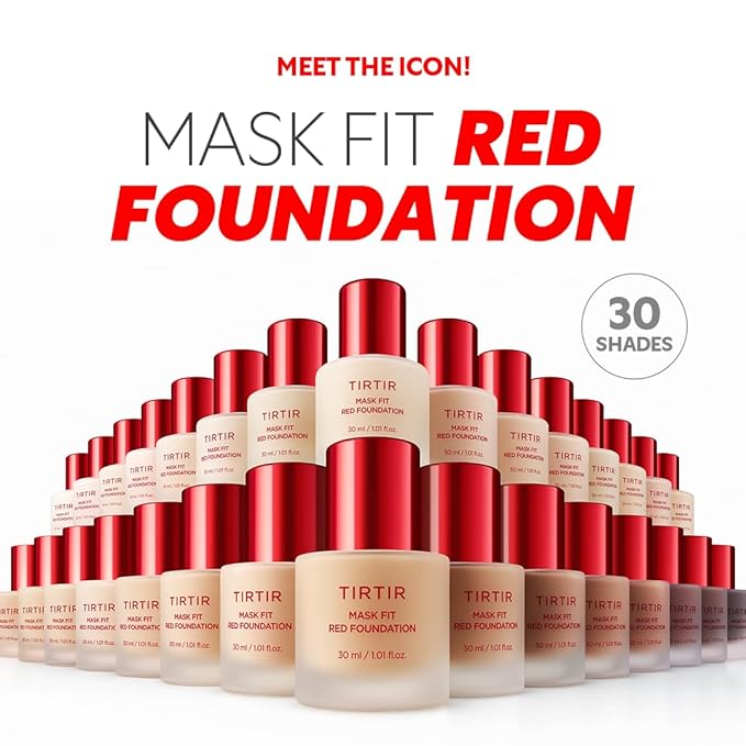 TIRTIR Mask Fit Red FoundationㅣLong Lasting Flawless Coverage, Energy Essence, Lightweight, Hydrating, Pore-Blurring, Breathable Satin Finish, Makeup, Radiant Skin, #30N Rich Honey, 1.01 Fl Oz