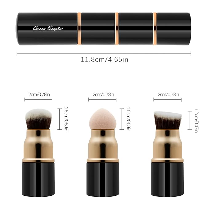 3 in 1 Professional Liquid foundation Makeup Brush Set Kabuki Face Blush Foudation Brush Powder Sponge for Powder/Liquid/Cream Travel Cosmetics Makeup Brushes with Cap