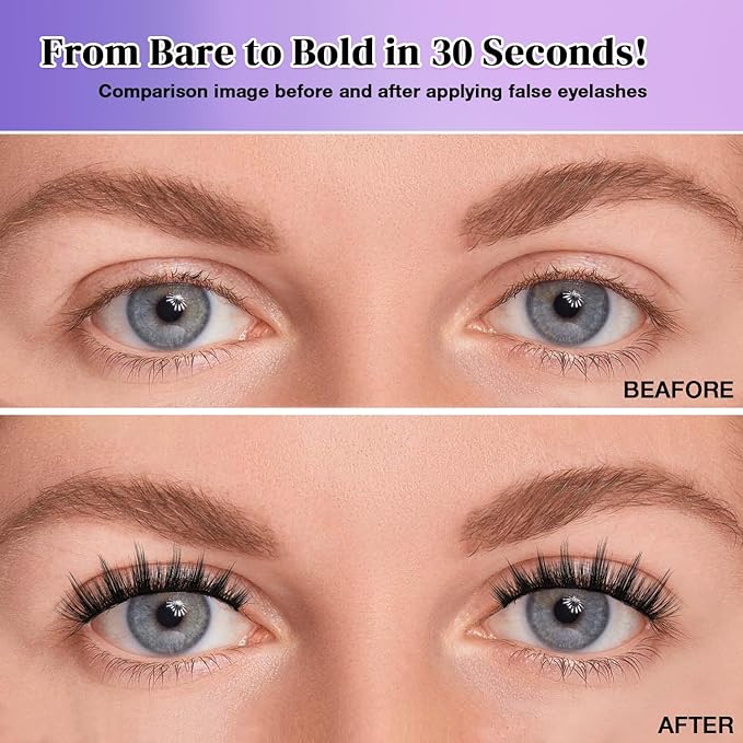 Wispy False Eyelashes Kit With Bond, Seal and Tweezer, 7 Pairs Natural Look Fake Cat Eye Lashes Strips Thin Band Extensions Waterproof Easy Eyelashes for Beginners RQ7Variety Mix