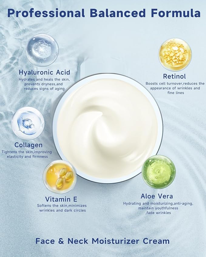 Retinol Cream for Face, Collagen Neck Creams for Tightening and Firming, Anti Aging Facial Moisturizer for Women & Men, Instant Face Lift Wrinkle Cream with vitamin c serum