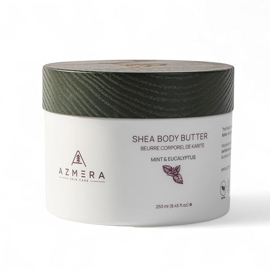 AZMERA Handcrafted Whipped Shea Body Butter – Refreshing Mint & Eucalyptus Scented Moisturizer for Dry, Sensitive Skin, Argan Oil & Vitamin E – Vegan, Non-Greasy Skincare – 8.82 oz