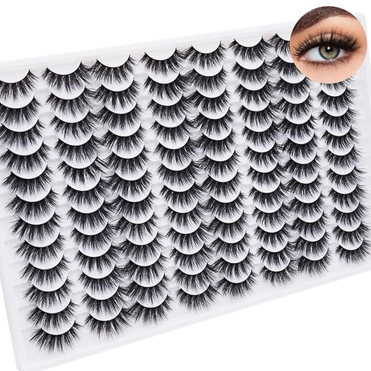 False Eyelashes 48 Pairs Faux Mink Lashes 14mm Wispy Lashes 3D Fluffy Cat Eye Lashes Pack Bulk Wholesale Strip Lashes(style 48-032)