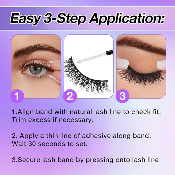 Wispy False Eyelashes Kit With Bond, Seal and Tweezer, 7 Pairs Natural Look Fake Cat Eye Lashes Strips Thin Band Extensions Waterproof Easy Eyelashes for Beginners RQ45