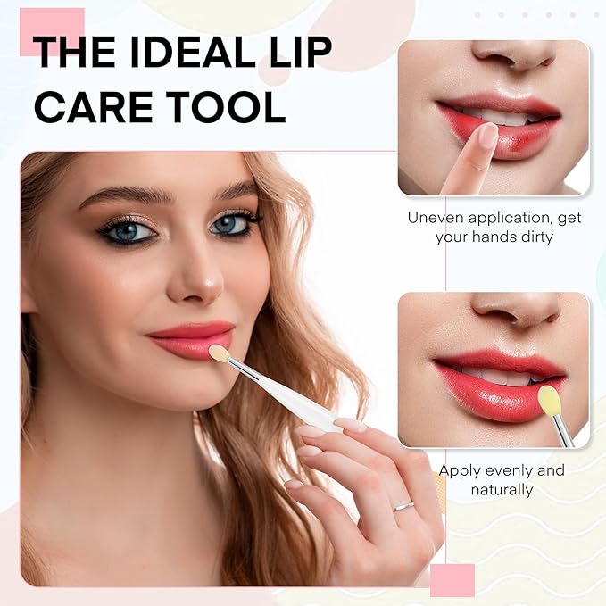 Unaone Lip Scrub Brush - 4 PCS Dual-ended Lip Scrubber Exfoliator and Silicone Lip Brush, 2-in-1 Silicone Lip Scrub Tool Lip Mask Applicator, Gentle Exfoliator & Applicator for Soft