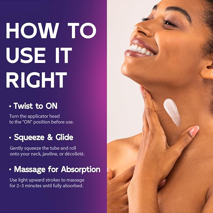 Firming Neck & Décolleté Cream with Retinol, AH-8 Hexapeptide, Collagen & Squalane – Instant Face Lift Cream for Wrinkles, Tightening & Crepey Skin – Neck Firming cream with Massage Roller – 4.3 fl oz