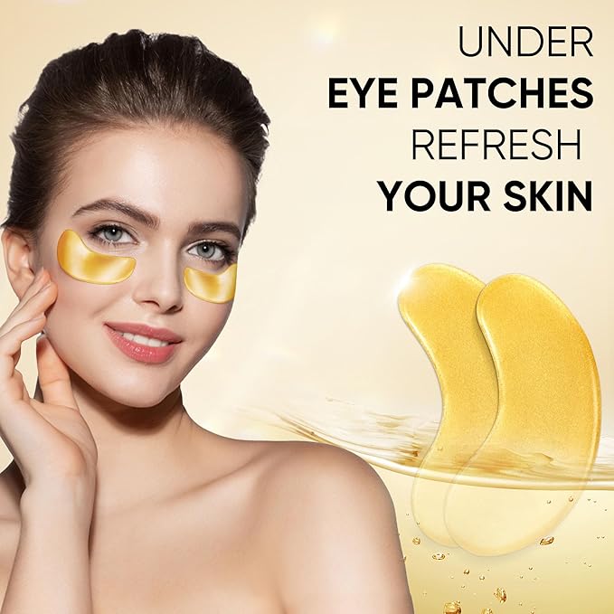 100Pcs/50Pairs Under Eye Patches Gold for Dark Circles, Puffy Eyes, and Wrinkles, 24K Gold Eye Mask for Face, Eye Cream for Men and Women