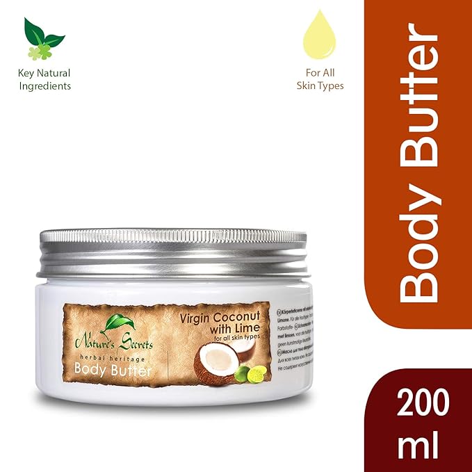 Nature's Secrets Coconut Body Butter with Hyaluronic Acid, Retinol, Jojoba Oil & Viatmin E. Creamy, Ultra-Moisturising. For Dry Skin.