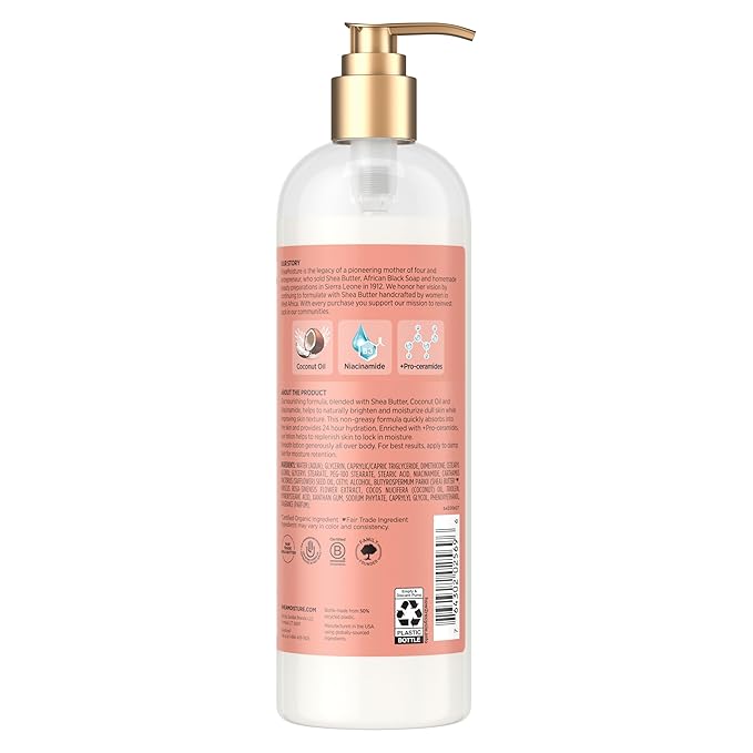 SheaMoisture Illuminating Body Lotion with Coconut Oil, Hibiscus, Niacinamide and Pro-Ceramides, Instantly Enhancing Skin's Natural Glow, 24H Moisturizing 16 oz