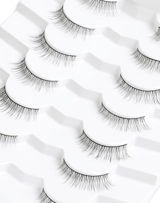 Onlyall Natural Lashes Wispy Lashes Natural Look False Eyelashes Natural Flared Eyelashes False Eye Lashes Soft Fluffy Lashes 7 Pairs DK32, Black