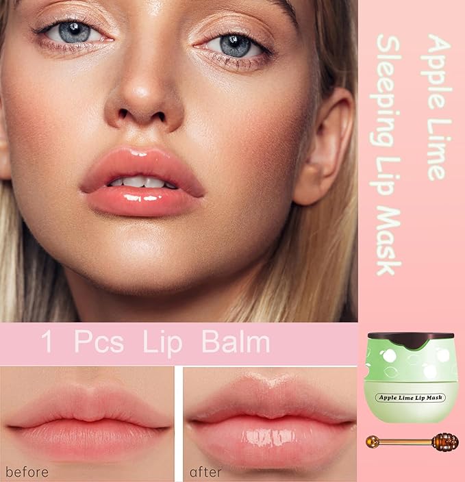 1 PCS Bee Lip Balm Honey Pot, Exfoliating Apple Bee Lip Balm Sleeping Lip Mask Overnight with Sticks, Honey Pot Lip Balm Prevention Dry Hydrating and Crack Lip Scrubs