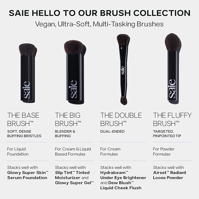 Saie The Fluffy Brush - Soft, Multi-Use Pressed + Loose Powder Brush - Fluffy Makeup Brush with Tapered Tip for Precise Application - Vegan, Cruelty-Free (1 Count)