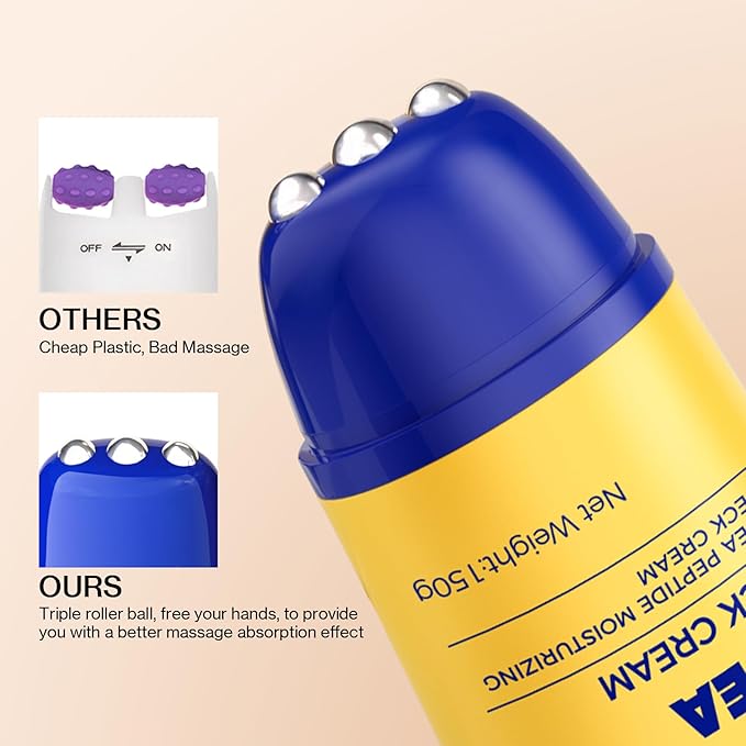 Z:SEA Neck Firming Cream with Roller - Anti-Aging Treatment, Hydrating & Tightening with Collagen, Vitamin C, Hyaluronic Acid, Reduces Wrinkles, Lifts & Firms Skin for Youthful Look, 5.29 fl oz