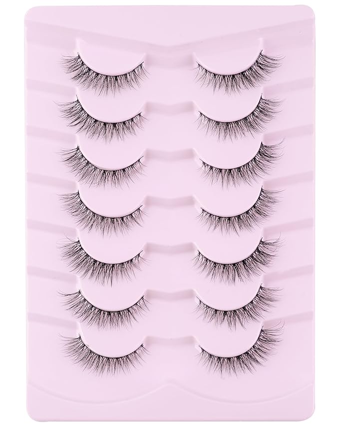 Lashes Natural Cat Eye Lashes Wispy Lashes 13mm False Lashes Wispy Lashes C Curl Strip Eyelashes Thin Cotton Band Soft Fake Eyelashes False Lashes Pack 7 Pairs