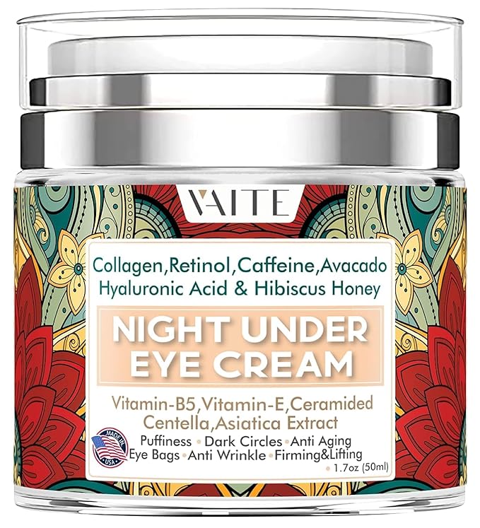 Under Eye Cream with Collagen Avacado Hyaluronic Acid & Hibiscus Honey for Night and Day with Vitamin- E, Vitamin-B5 for Puffiness Circles Anti Aging Eye Baqs and Anti Wrinkle Retinol, Caffeine,