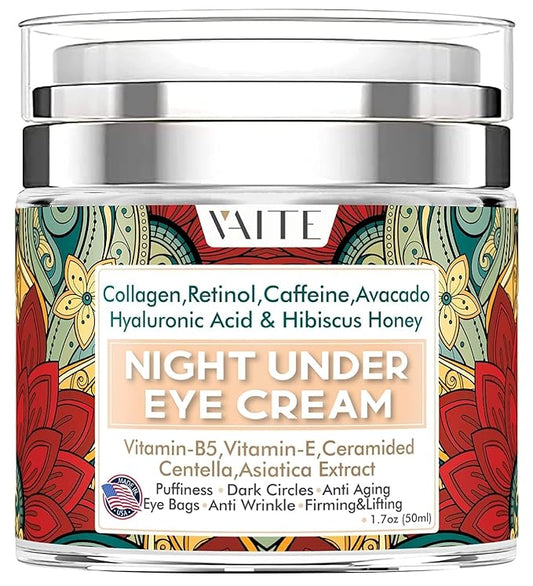 Under Eye Cream with Collagen Avacado Hyaluronic Acid & Hibiscus Honey for Night and Day with Vitamin- E, Vitamin-B5 for Puffiness Circles Anti Aging Eye Baqs and Anti Wrinkle Retinol, Caffeine,