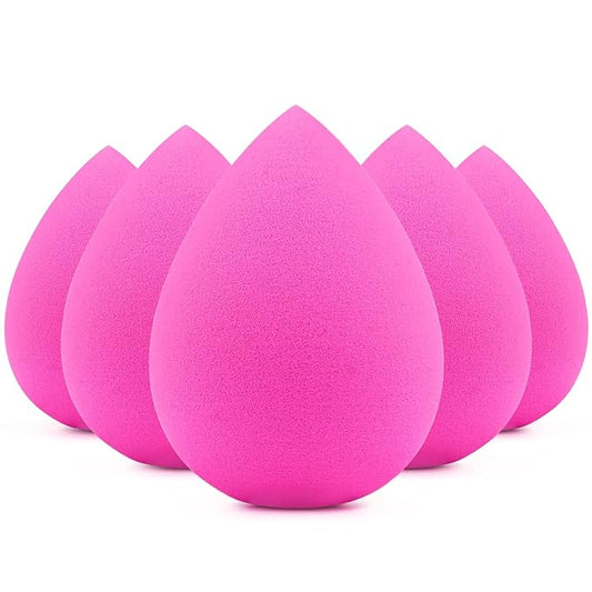 BEAKEY 5 Pcs Makeup Sponges, Latex-Free Beauty Sponge for Flawless Liquid, Cream, and Powder Application, Rose Pink Sponges