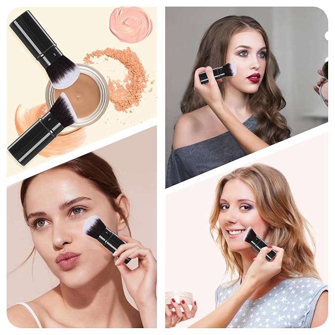 Makeup Brush 2 Pack, Retractable Travel Kabuki Powder Makeup Brush, Foundation Face Blush Brushes for Blending Liquid, Blush, Bronzer, Buffing, Sunscreen,Flawless Cosmetics