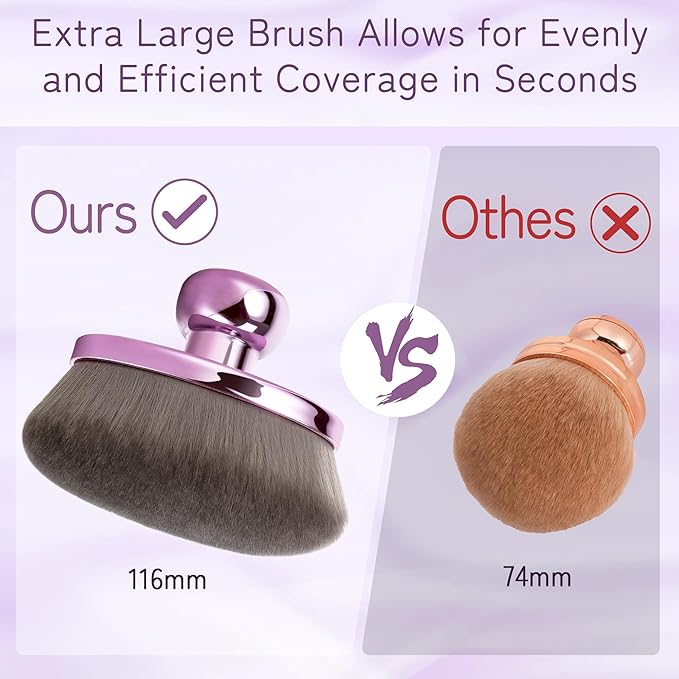 Extra Large Body Makeup Brush For Self Tanner, Leg Makeup &Bronzer Blend,116mm Oval-headed Kabuki Brush Provides More Even &Pretty Application, Sunscreen Face& Back Makeup Brush, Wet&Dry Use- Purple