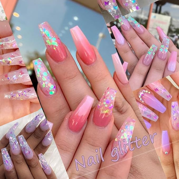 12 Grids Flaky Nail Art Glitter Sequins 3D Heart-Shaped Butterfly Ultra Thin Nail Art Sparkly Flake Designs Moon Stars Decorations Nail Glitter Sequins Suitable for Female Girl Nail Art Techniques