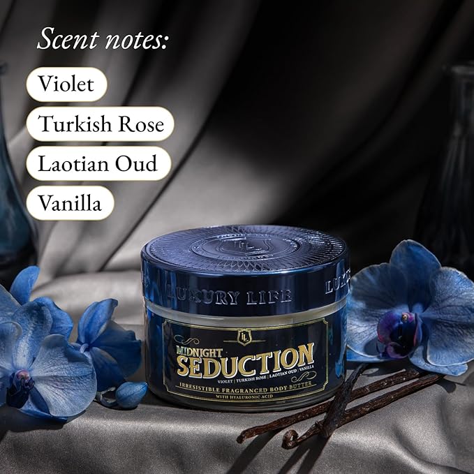 LUXURY LIFE Bed Butter - Scented, Luxurious Body Butter With All-Natural Hyaluronic Acid For Soft, Glowing, Hydrated Skin For Men & Women - Suitable For All Skin Types (Midnight Seduction, 5 oz)