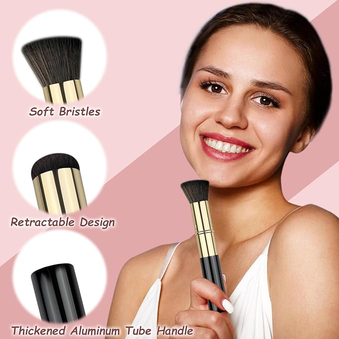 Retractable Kabuki Brush, Travel Powder Foundation Makeup Brush Face Blush Brushes for Liquid, Cream and Powder Face Makeup, Travel Size Makeup Brush