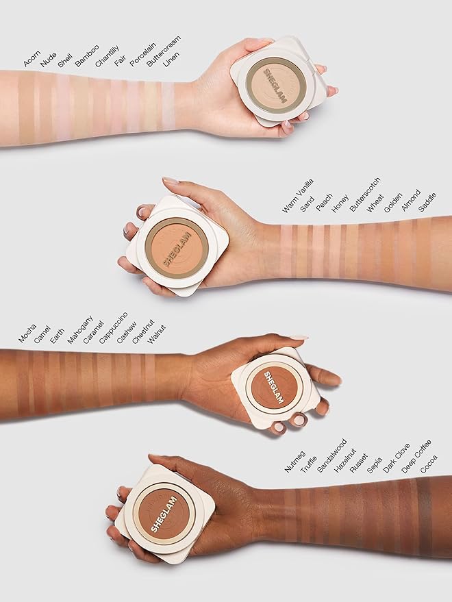 SHEGLAM SKin-Focus Full Coverage Powder Foundation Oil-Control Lightweight Face Pressed Powder Makeup-Nude