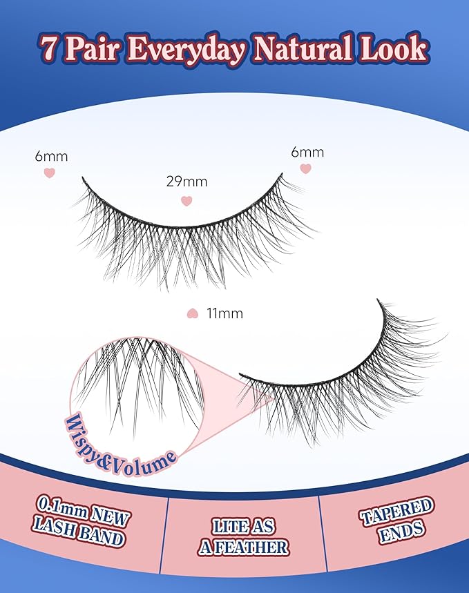 Asian Lashes Natural Wispy Everyday Flared Small Eyelashes Natural Look False Eye Lash korean Fluffy False Eyelash 7 Pairs D33
