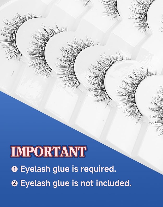 Asian Lashes Natural Wispy Everyday Flared Small Eyelashes Natural Look False Eye Lash korean Fluffy False Eyelash 7 Pairs D33