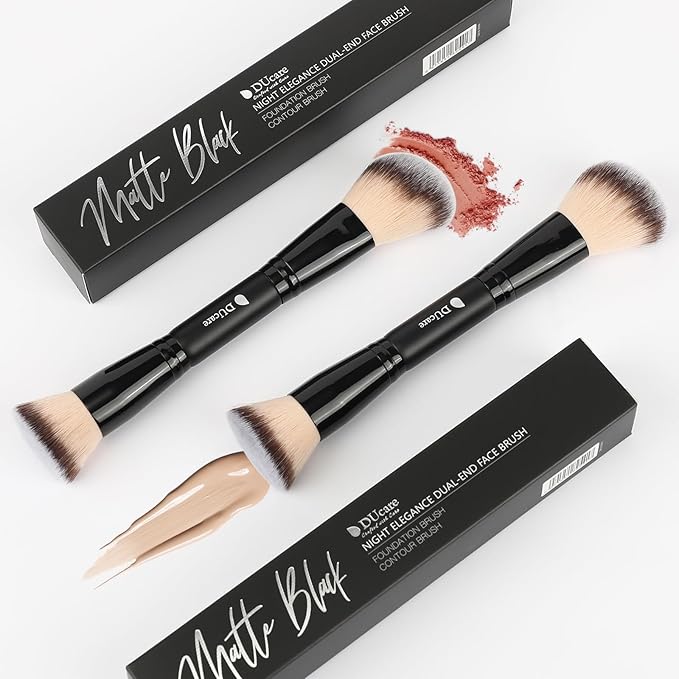 DUcare Foundation Brush Contour Bronzer Double Ended Makeup Brush for Blending Liquid Powder Concealer Cream Blush Buffe Black