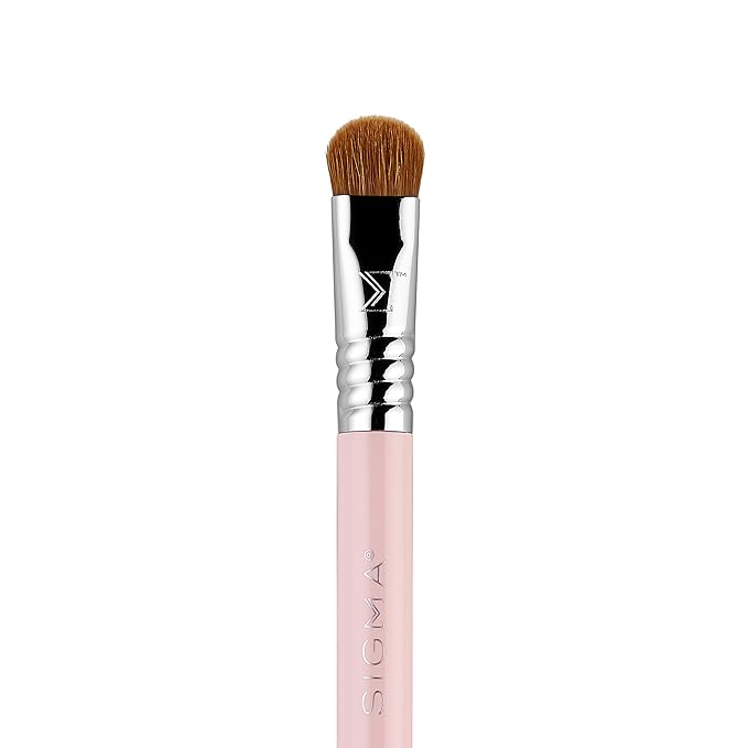 Sigma Beauty Travel Essential Trio - Makeup Brush Set for Foundation Powder Eyeshadow - 3 Tool Brushes with Brush Tin Holder - - Skin Safe, Vegan Makeup Brushes for Travel - Light Pink