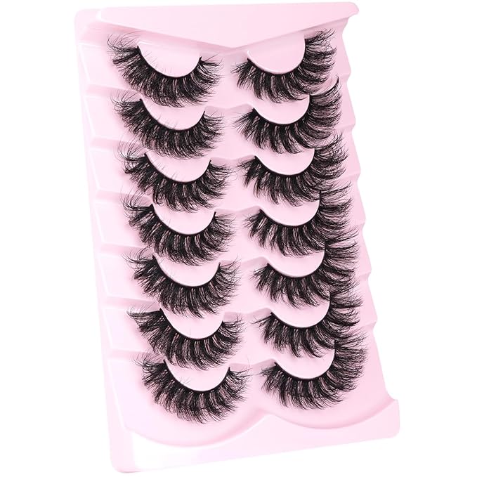 Mink Lashes Fluffy D-Curl False Eyelashes 20mm Long Volume Lashes That Look Like Extensions Cat Eye Fake Lashes Faux Mink Strip Lashes Pack 7 Pairs