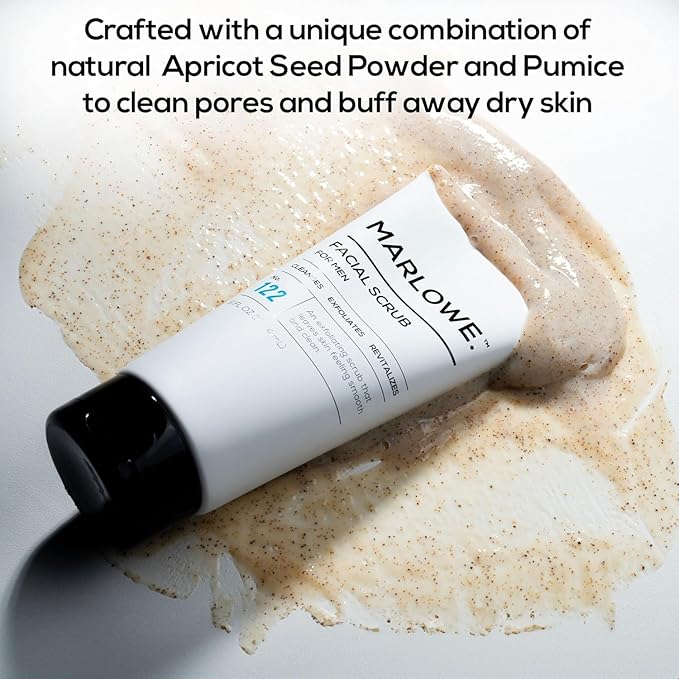 MARLOWE. Skin Care Set, No. 122 Facial Scrub 6 oz & No. 123 Facial Moisturizer 6 oz with Natural Extracts & Antioxidants, Cleanses, Exfoliates, Hydrates & Soothes