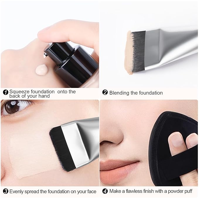 2Pcs Flat Foundation Brush,Face Mask Brush Makeup Spatula Facial Brush for Liquid Foundation Mask,Premium Face Korean Makeup Brush for Blending Cream (Silver&Silver)