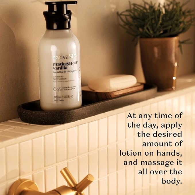 Nativa SPA by O Boticário, Madagascar Vanilla Moisturizing Body Lotion, Fragranced Skin Moisturizer with Purified Quinoa Drops, 13.5 Ounce
