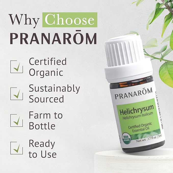 Pranarom USDA Certified Organic Helichrysum Essential Oil (5ml), 100% Pure Natural Therapeutic Grade for Skincare, Lotions, Aromatherapy, Diffusion, and Wellness