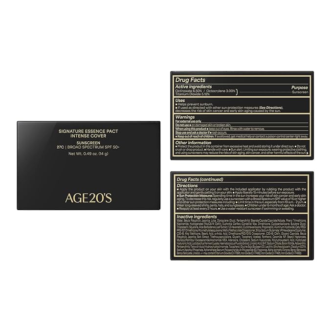 AGE20'S Signature Essence Pact SPF 50+ | Pack of 1 | 27C HONEY | Cream Foundation, Dewy Finish, Natural Coverage | Korean Cushion Foundation