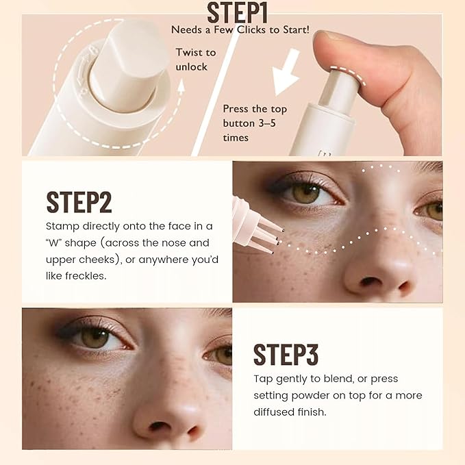 Freckle Stamp - Freckle Pen Waterproof, Long Lasting Fake Freckles, Quick Dry 5-Point Faux Freckles Stamp Cushion Stain Marker in One Press Natural and Lifelike Sunkissed Pencil Tool Makeup (#3-Dark)