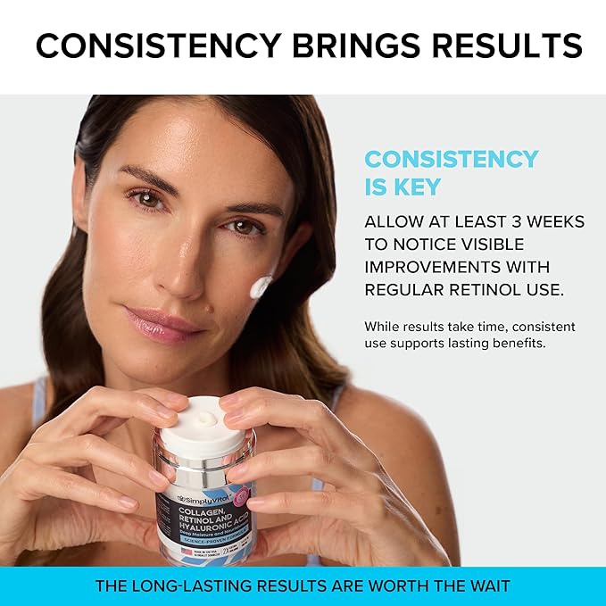 SimplyVital Collagen, Retinol & Hyaluronic Acid Cream - Anti-Aging Retinol Cream for Face, Neck & Décolleté - Made in USA - Daily Moisturizer Face Cream - 3.38 fl oz