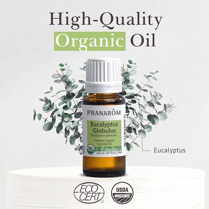 Pranarom USDA Certified Organic Eucalyptus Globulus Essential Oil (15ml), 100% Pure Undiluted Therapeutic Grade from Portugal for Aromatherapy, Diffuser, Topical Care, Relaxation