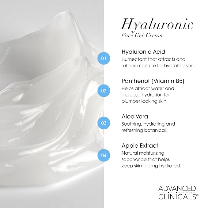 Advanced Clinicals Hyaluronic Acid Face Moisturizer Gel Cream + Hyaluronic Acid Body Cream 2pc Hydrating Skincare Set For Women & Men To Reduce Appearance Of Dry Skin, Wrinkles, & Fine Lines, 2pc Set