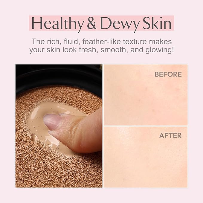 LA MUSE Complexion Correcting-Korean Cushion Foundation(2 Packs) | No Makeup Look, Daily Korean Makeup Foundation, Comfortable Wear | Natural Tone-Up Effect, Light to Medium Tones | For All Skin Types