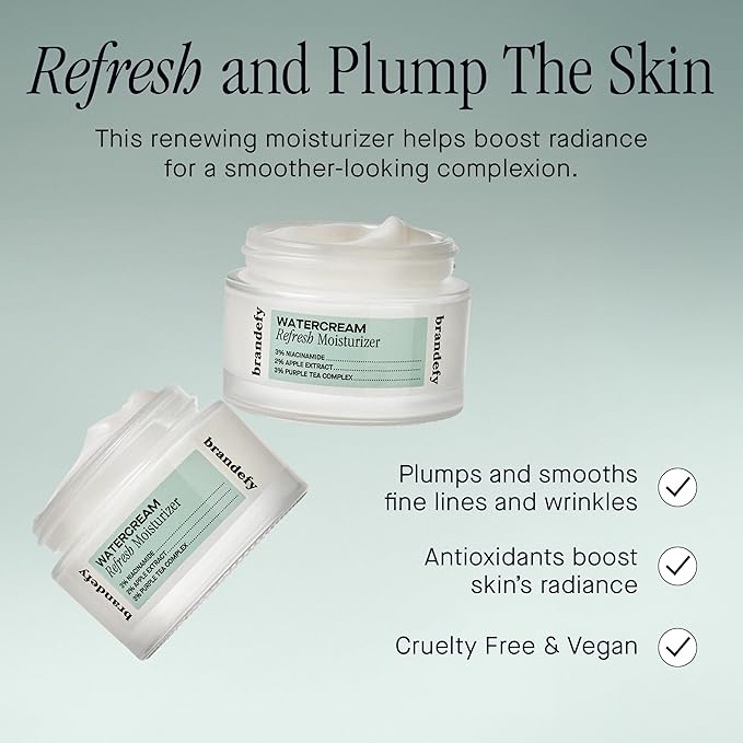 Brandefy Water Cream Refresh Moisturizer - Lightweight, Pore-Refining Hydration Burst for Smooth, Super Hydrated Skin, Daily Face Moisturizer, Made in US (1.6 Oz)