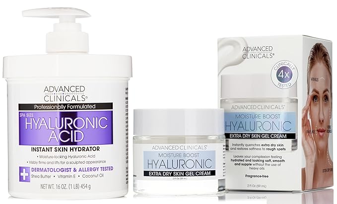 Advanced Clinicals Hyaluronic Acid Face Moisturizer Gel Cream + Hyaluronic Acid Body Cream 2pc Hydrating Skincare Set For Women & Men To Reduce Appearance Of Dry Skin, Wrinkles, & Fine Lines, 2pc Set