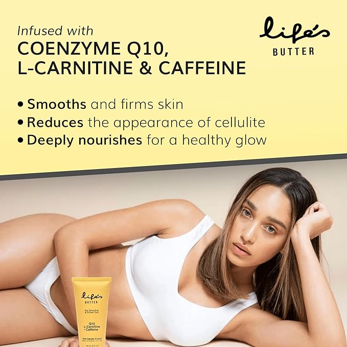 LIFE'S BUTTER Anti-Cellulite Cream - 100% Natural - Made in USA - Cruelty-Free - Hypoallergenic - Best Cellulite Reduction - Skin Firming + Tightening for Women L-Carnitine + CoQ10 + Caffeine – 6oz